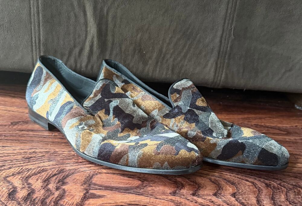 $575 NEW Magnanni Glitter Camo Velvet Loafers Men's Size 8 EU 41 Made in Spain